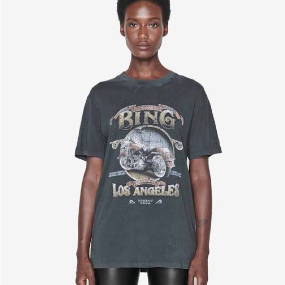 Anine Bing Lili Distressed Black Motorcycle Graphic Tee